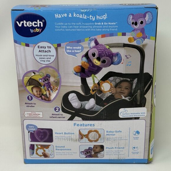 VTech Grab & Go Koala Clip On Stroller Car Toy Audio Visual Plush Infants New - Picture 5 of 8